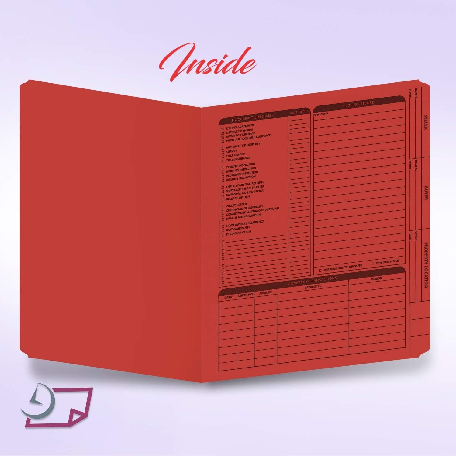 Real Estate Listing Folder, Right Panel List, Letter Size, Red