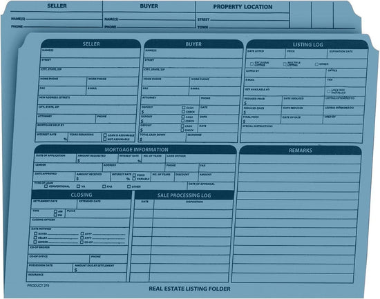 Real Estate Listing Folder, Right Panel List, Letter Size, Blue
