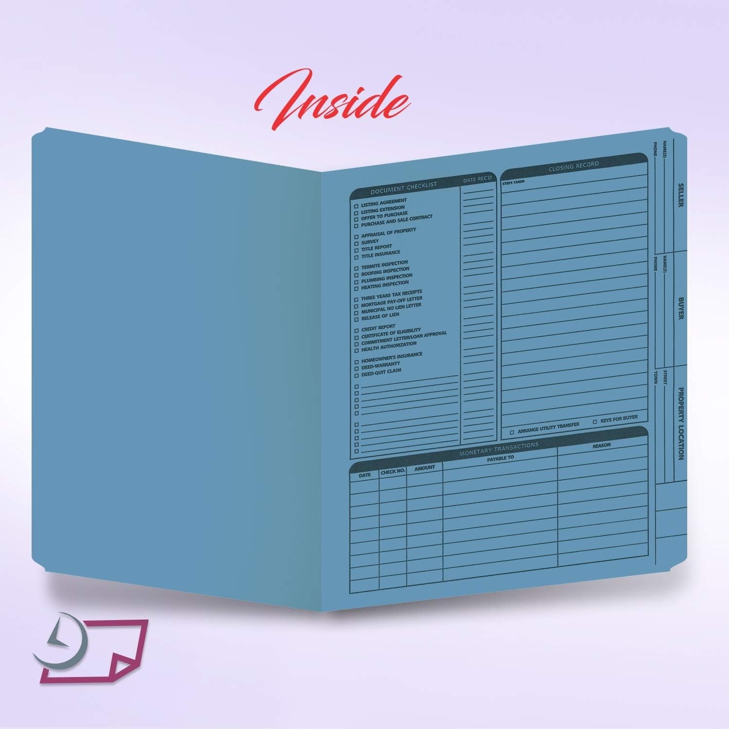 Real Estate Listing Folder, Right Panel List, Letter Size, Blue