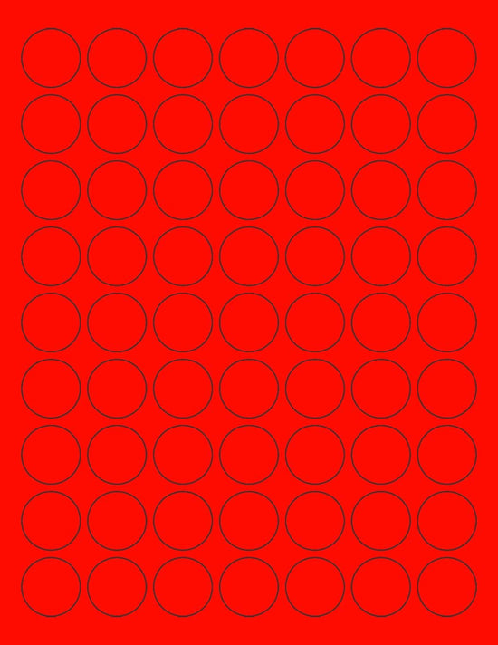 8-1/2" x 11" Red Fluorescent 63 Labels per Sheet 1" Round