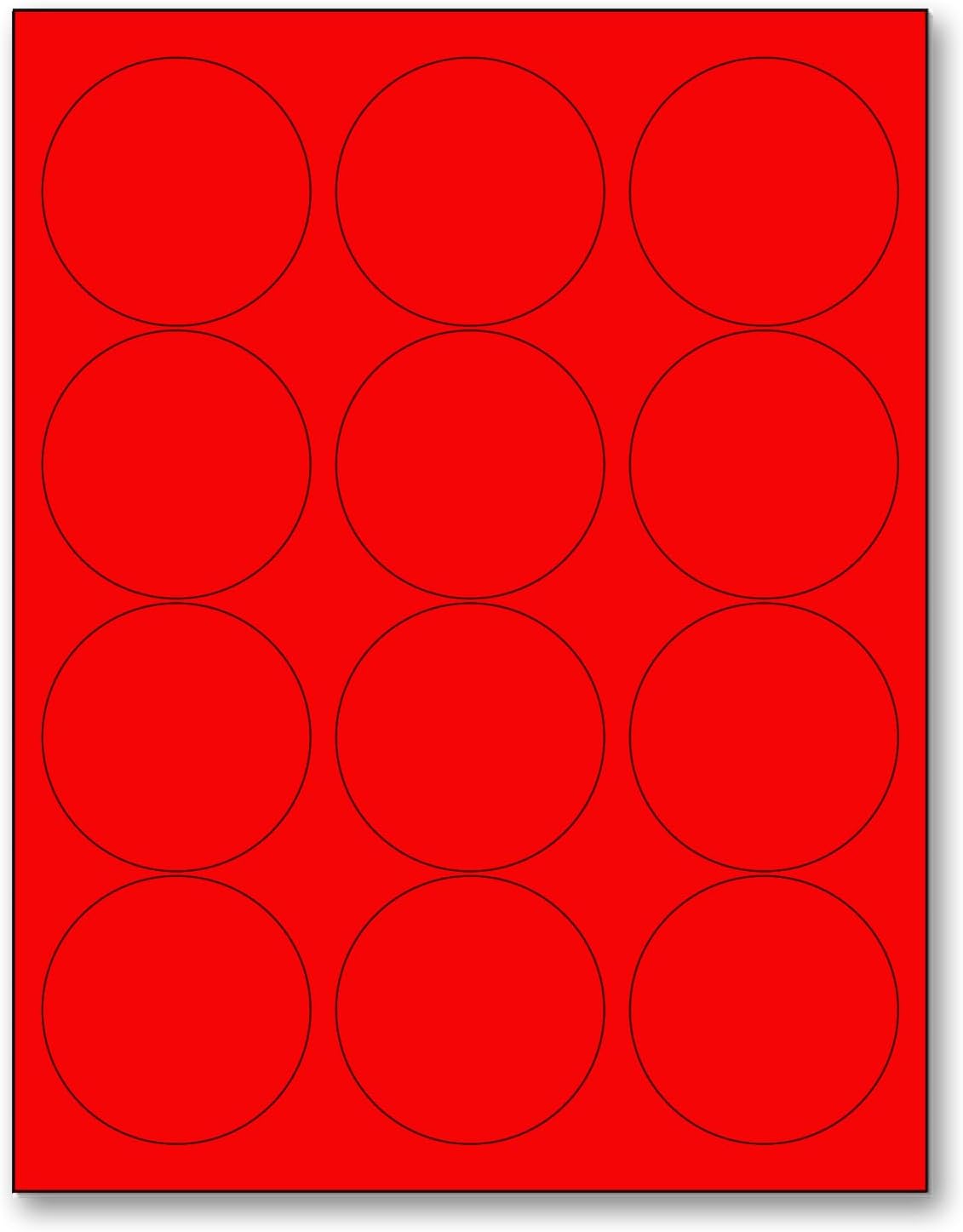 8-1/2" x 11" Red Fluorescent 12 Labels per Sheet 2.5" Round