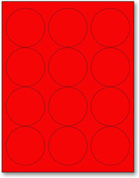 8-1/2" x 11" Red Fluorescent 12 Labels per Sheet 2.5" Round