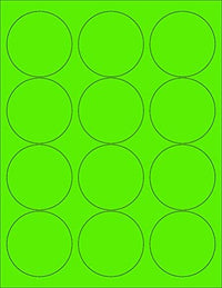 8-1/2" x 11" Green Fluorescent 12 Labels per Sheet 2.5" Round