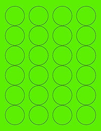 8-1/2" x 11" Fluorescent Green 24 Labels per Sheet 1.66" Round