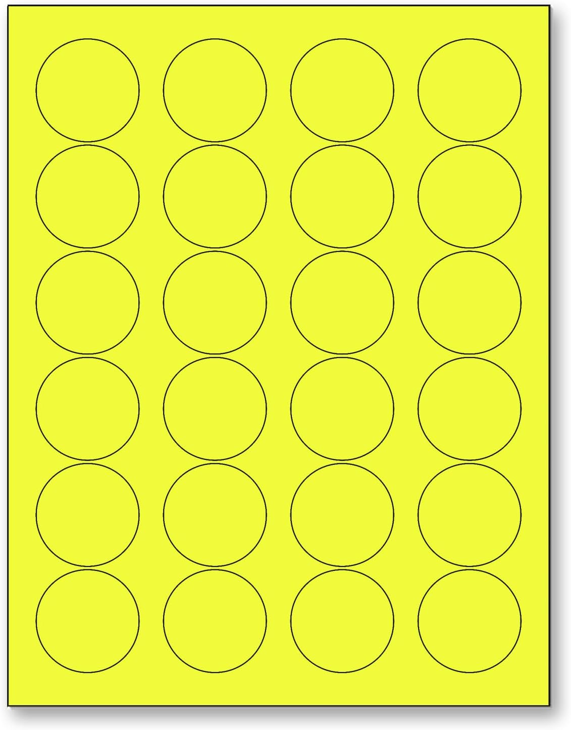 8-1/2" x 11" Fluorescent Yellow 24 Labels per Sheet 1.66" Round