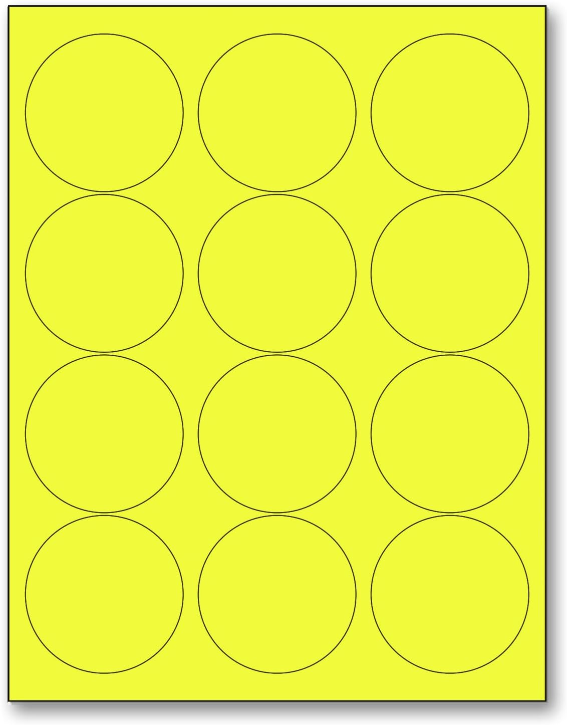 8-1/2" x 11" Yellow Fluorescent 12 Labels per Sheet 2.5" Round