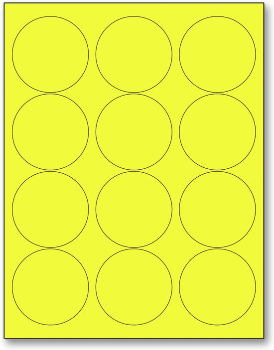 8-1/2" x 11" Yellow Fluorescent 12 Labels per Sheet 2.5" Round