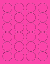 8-1/2" x 11" Fluorescent Pink 24 Labels per Sheet 1.66" Round