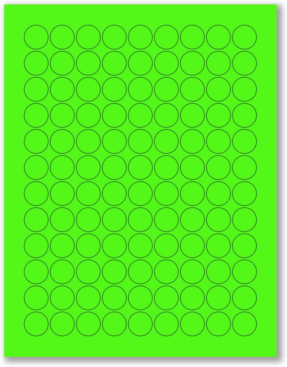8-1/2" x 11" Green Fluorescent 108 Labels per Sheet 3/4" Round