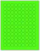 8-1/2" x 11" Green Fluorescent 108 Labels per Sheet 3/4" Round