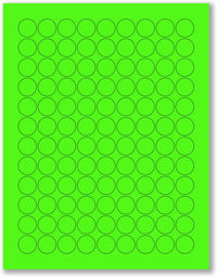 8-1/2" x 11" Green Fluorescent 108 Labels per Sheet 3/4" Round
