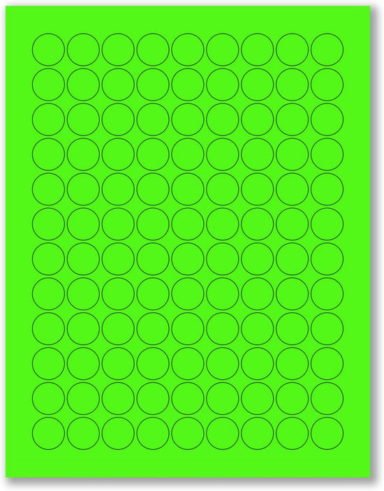 8-1/2" x 11" Green Fluorescent 108 Labels per Sheet 3/4" Round