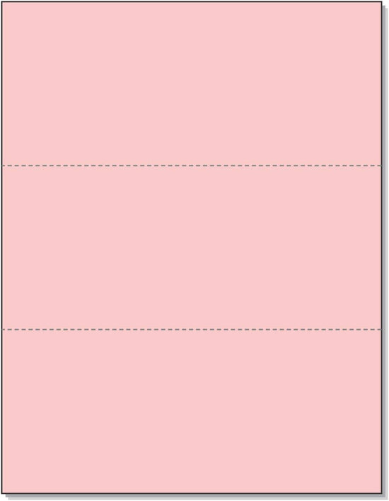 8-1/2 x 11" 20# Laser cut sheet, 2 Horizontal perf at 3-2/3" & 7-1/3" Pink