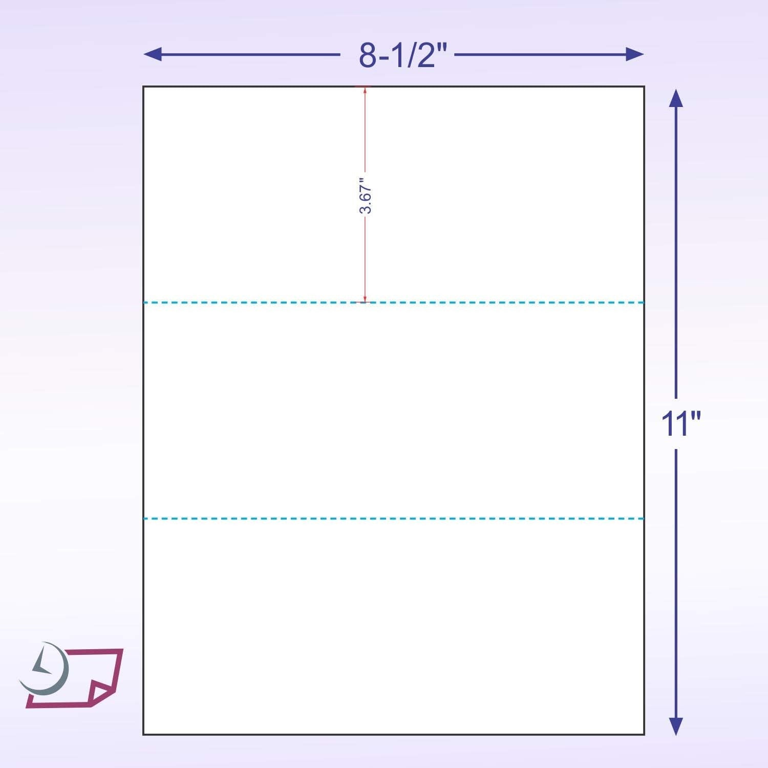 8-1/2 x 11" 20# Laser cut sheet, 2 Horizontal perf at 3-2/3" & 7-1/3" White