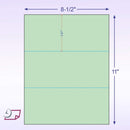 8-1/2 x 11" 20# Laser cut sheet, 2 Horizontal perf at 3-2/3" & 7-1/3" Green