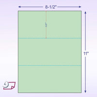 8-1/2 x 11" 20# Laser cut sheet, 2 Horizontal perf at 3-2/3" & 7-1/3" Green