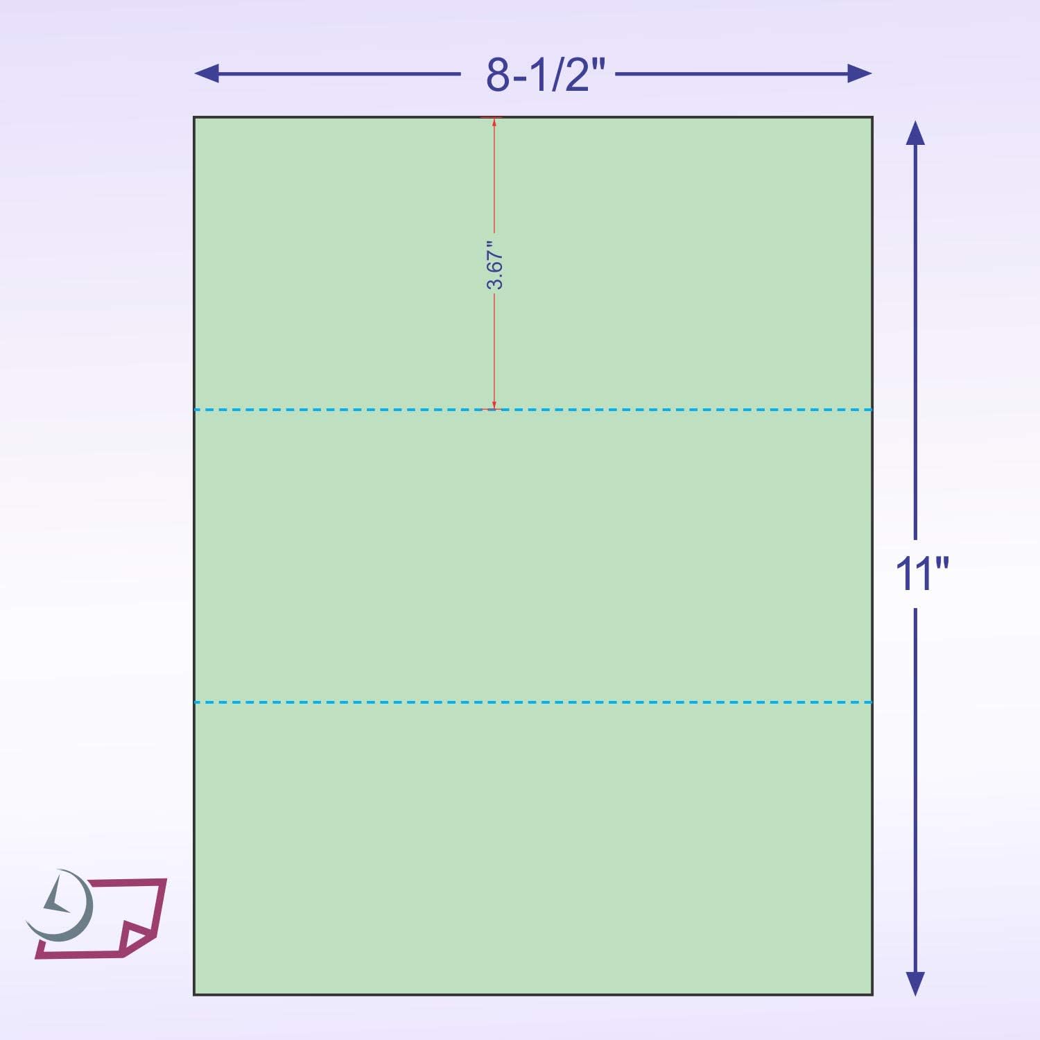 8-1/2 x 11" 20# Green Paper 2 Horz. Perf. 3-2/3 & 7-1/3