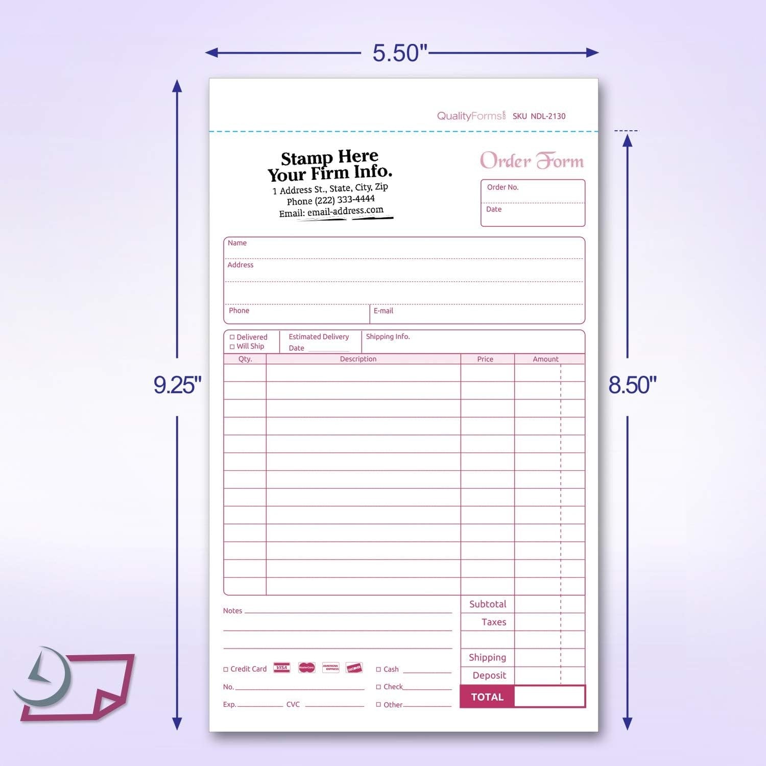 5-1/2 x 8-1/2" Order Forms, 2 Part Carbonless, White & Canary