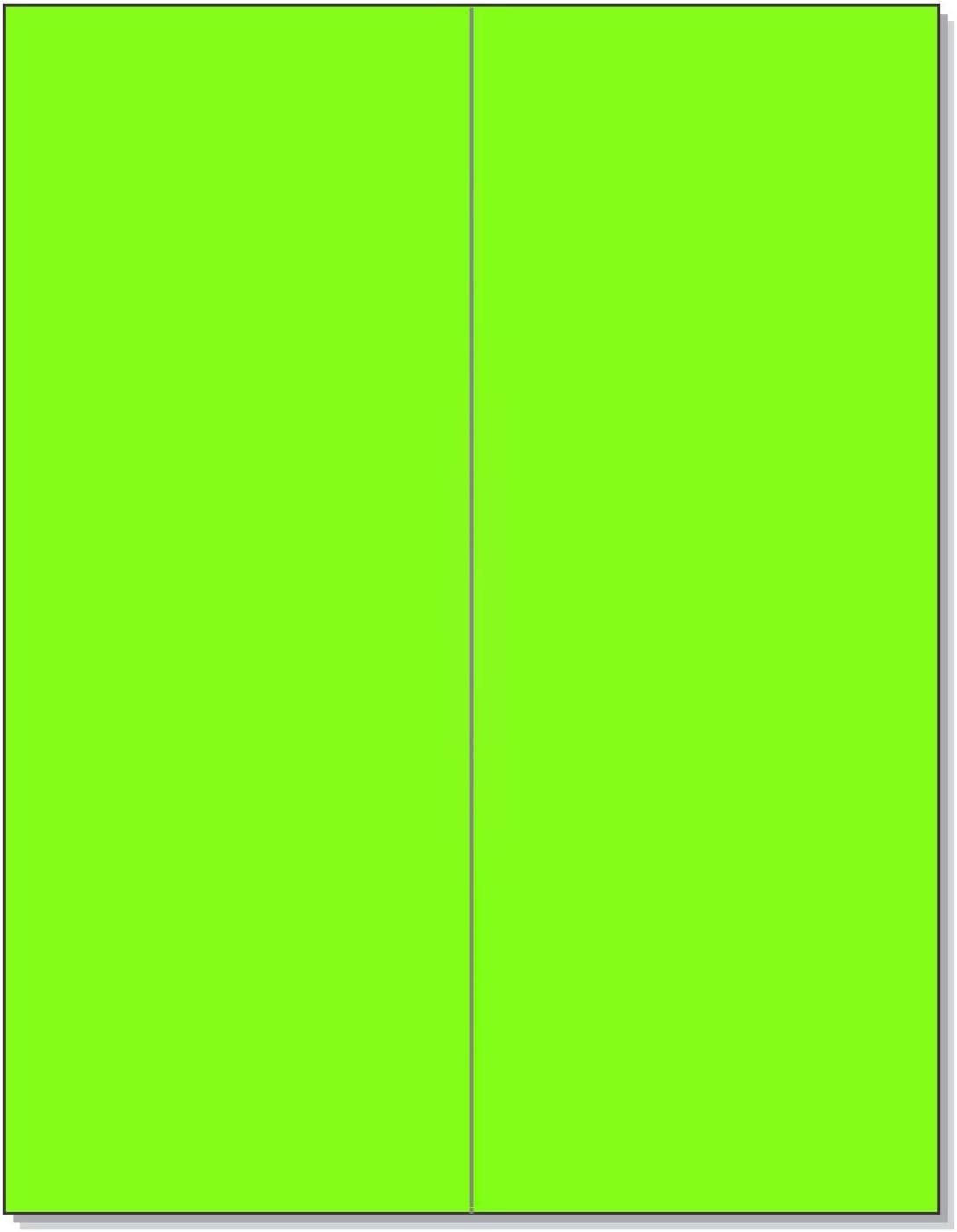 8-1/2" x 11" Fluorescent Green 2 Labels per Sheet 4-1/4" x 11''