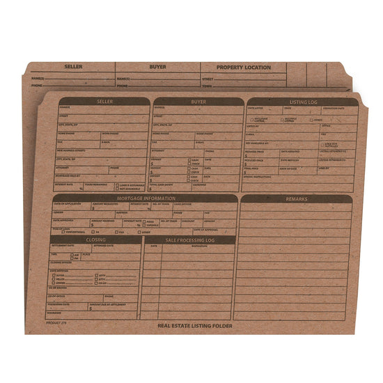 Real Estate Listing Folder, Right Panel List, Letter Size, Brown Kraft