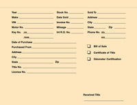 Auto Dealer Vehicle Jacket Manila,12" x 9 1/4"