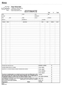 8 1/2" x 11", Estimate Form