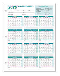 Work Tracker Attendance Calendar Cards 8 ½ X 11