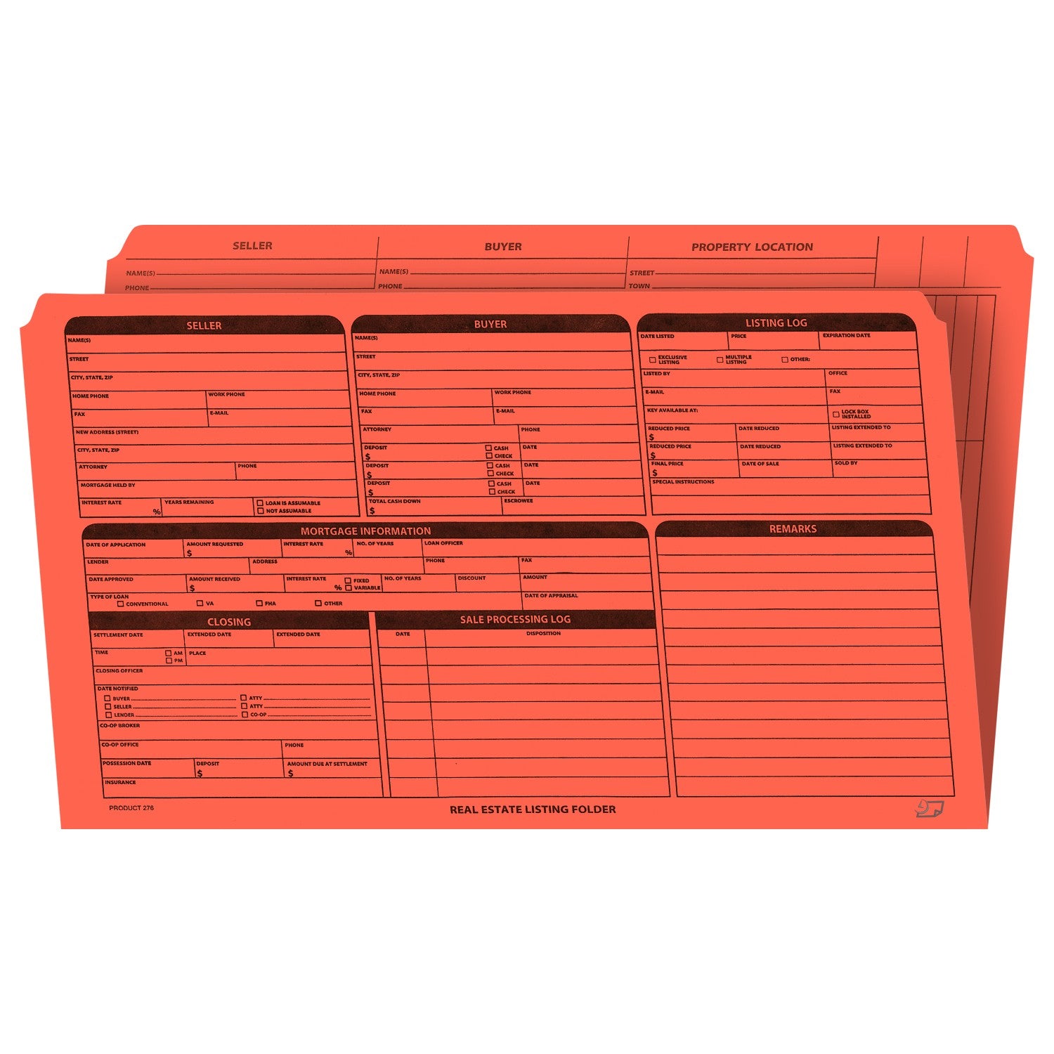 Real Estate Listing Folder, Right Panel List, Legal Size, Orange