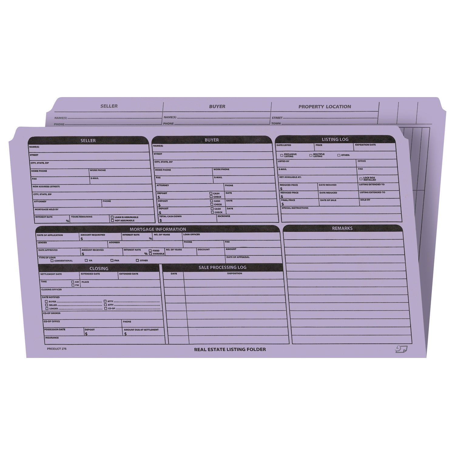 Real Estate Listing Folder, Right Panel List, Legal Size, Lavender