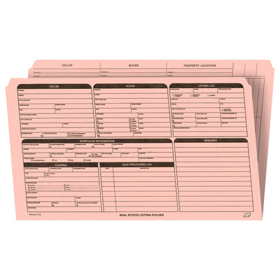 Real Estate Listing Folder, Right Panel List, Legal Size, Pink