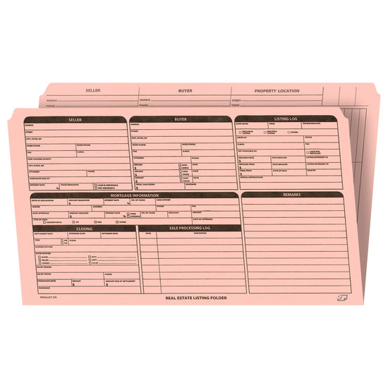 Real Estate Listing Folder, Right Panel List, Legal Size, Pink