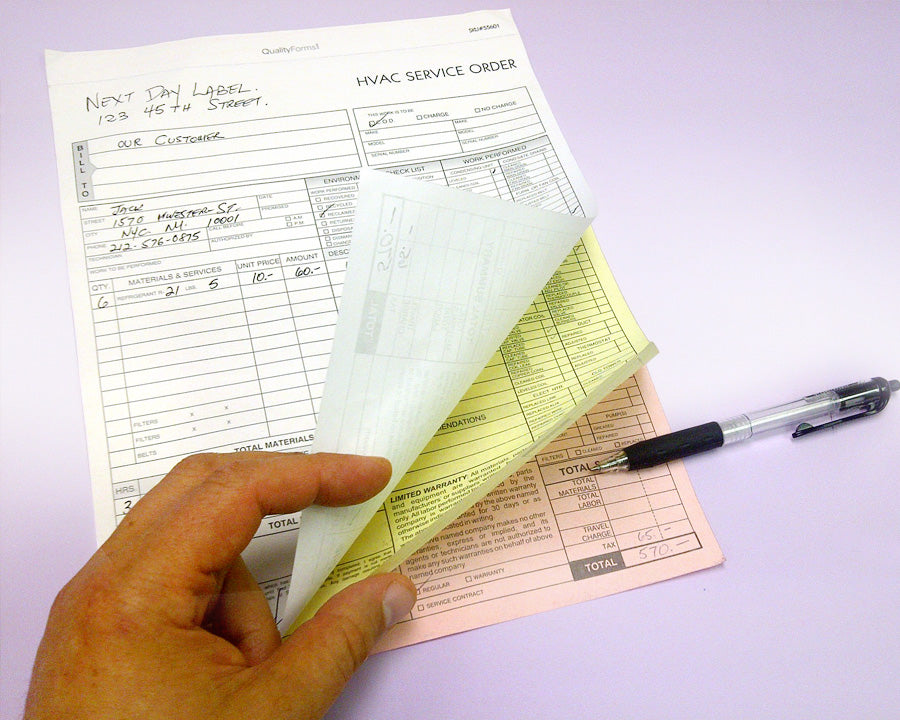 3 Part HVAC Invoice & Repair Detail Form