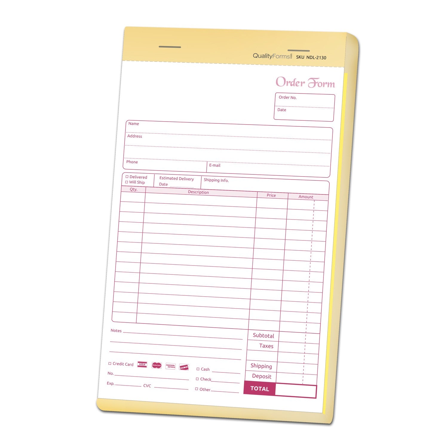 5-1/2 x 8-1/2" Order Forms, 2 Part Carbonless, White & Canary