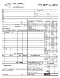 HVAC Service Work Order Form, Imprinted