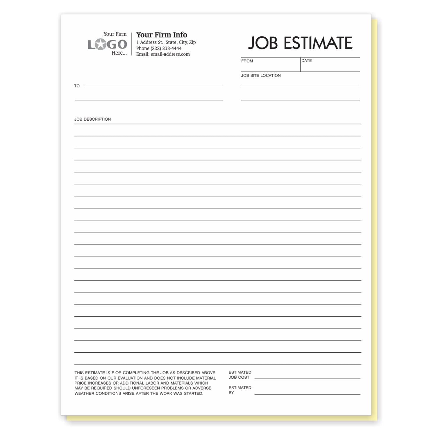Job Estimate Forms, 8 1/2 X 11"