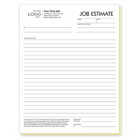 Job Estimate Forms, 8 1/2 X 11"