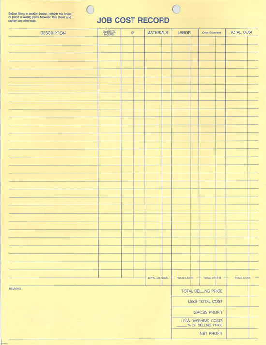 8-1/2 x 11'' Job Invoice 500 sets per book 3/4 part carbonless
