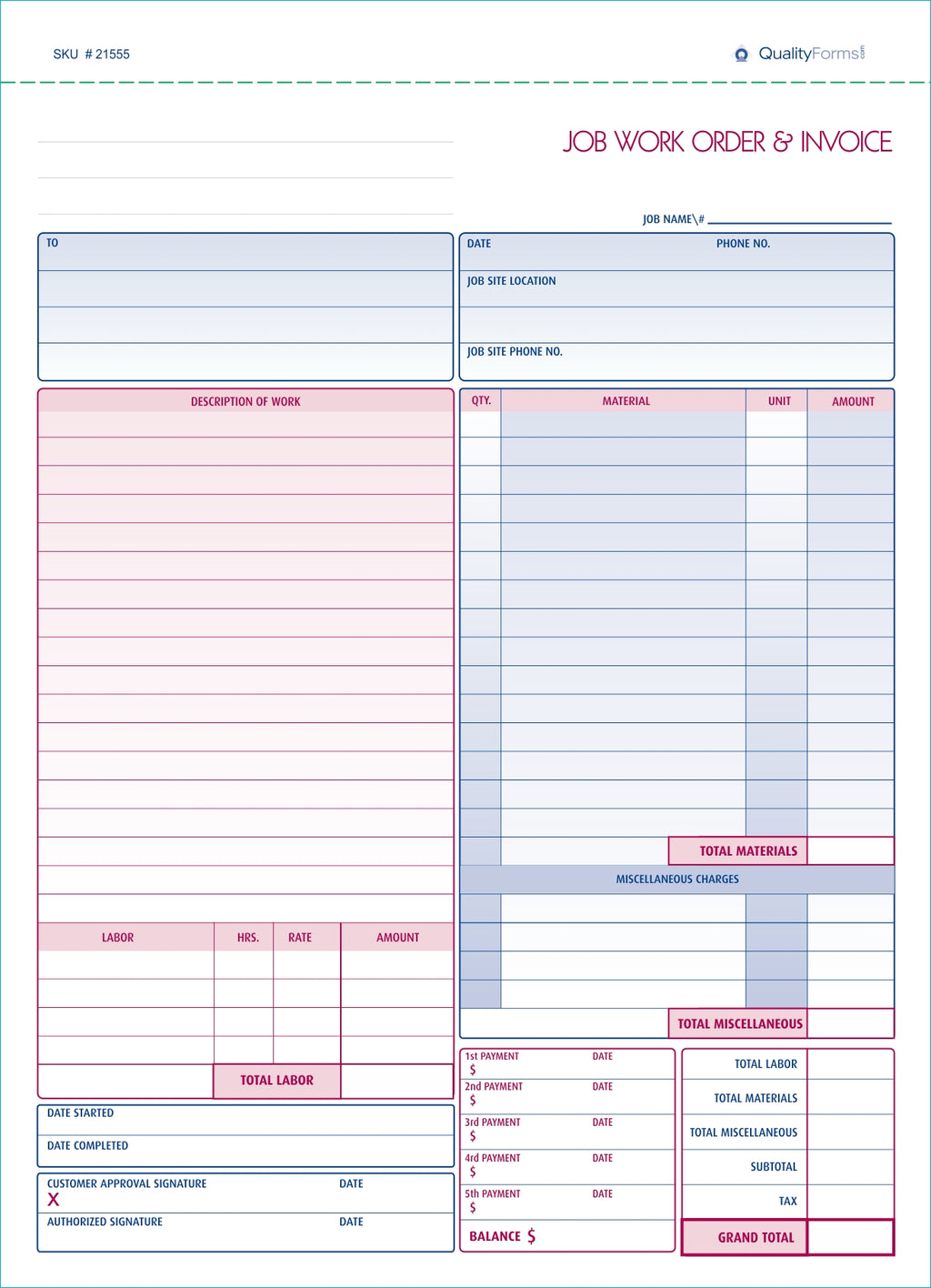 Invoice Datagrid Work Order Forms – Quality Forms