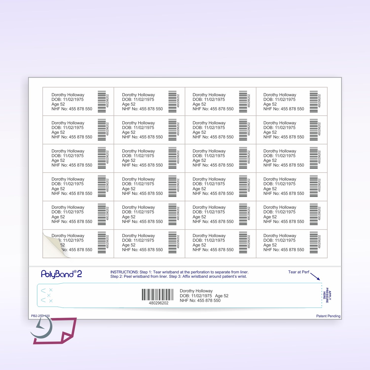 8-1/2" x 11" Wrist Band For Adults 24 Labels