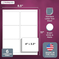 8-1/2" x 11", 6 Labels, per Sheet,4" x 3.3"