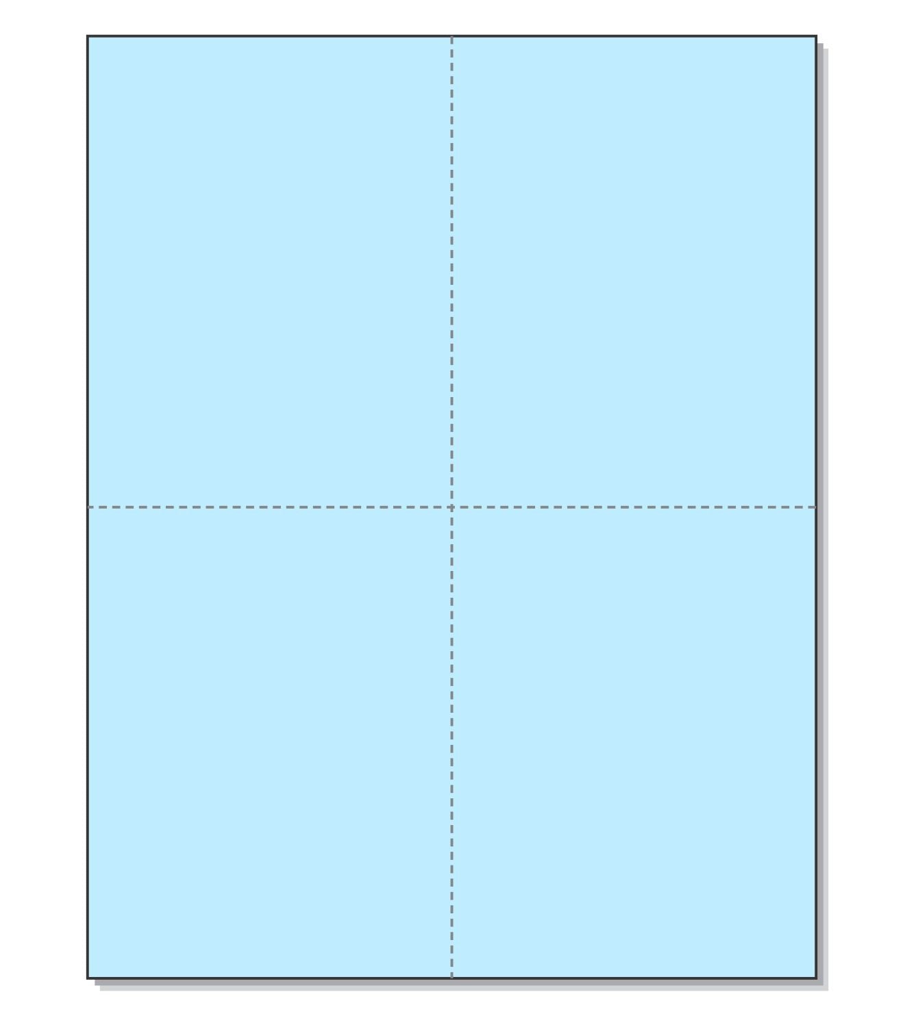 8-1/2 x 11" 100# Tag Laser Cards, 4 Up, 1 Horizontal perf & 1 Vertical Perf at the Center, Blue