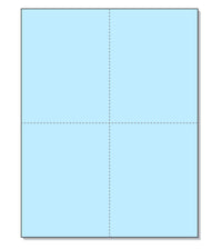 8-1/2 x 11" 100# Tag Laser Cards, 4 Up, 1 Horizontal perf & 1 Vertical Perf at the Center, Blue