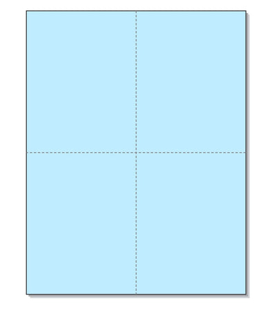 8-1/2 x 11" 100# Tag Laser Cards, 4 Up, 1 Horizontal perf & 1 Vertical Perf at the Center, Blue