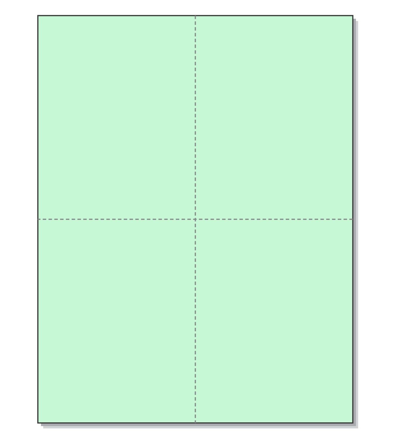 8-1/2 x 11" 100# Tag Laser Cards, 4 Up, 1 Horizontal perf & 1 Vertical Perf at the Center, Green