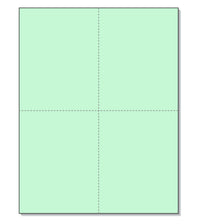 8-1/2 x 11" 100# Tag Laser Cards, 4 Up, 1 Horizontal perf & 1 Vertical Perf at the Center, Green