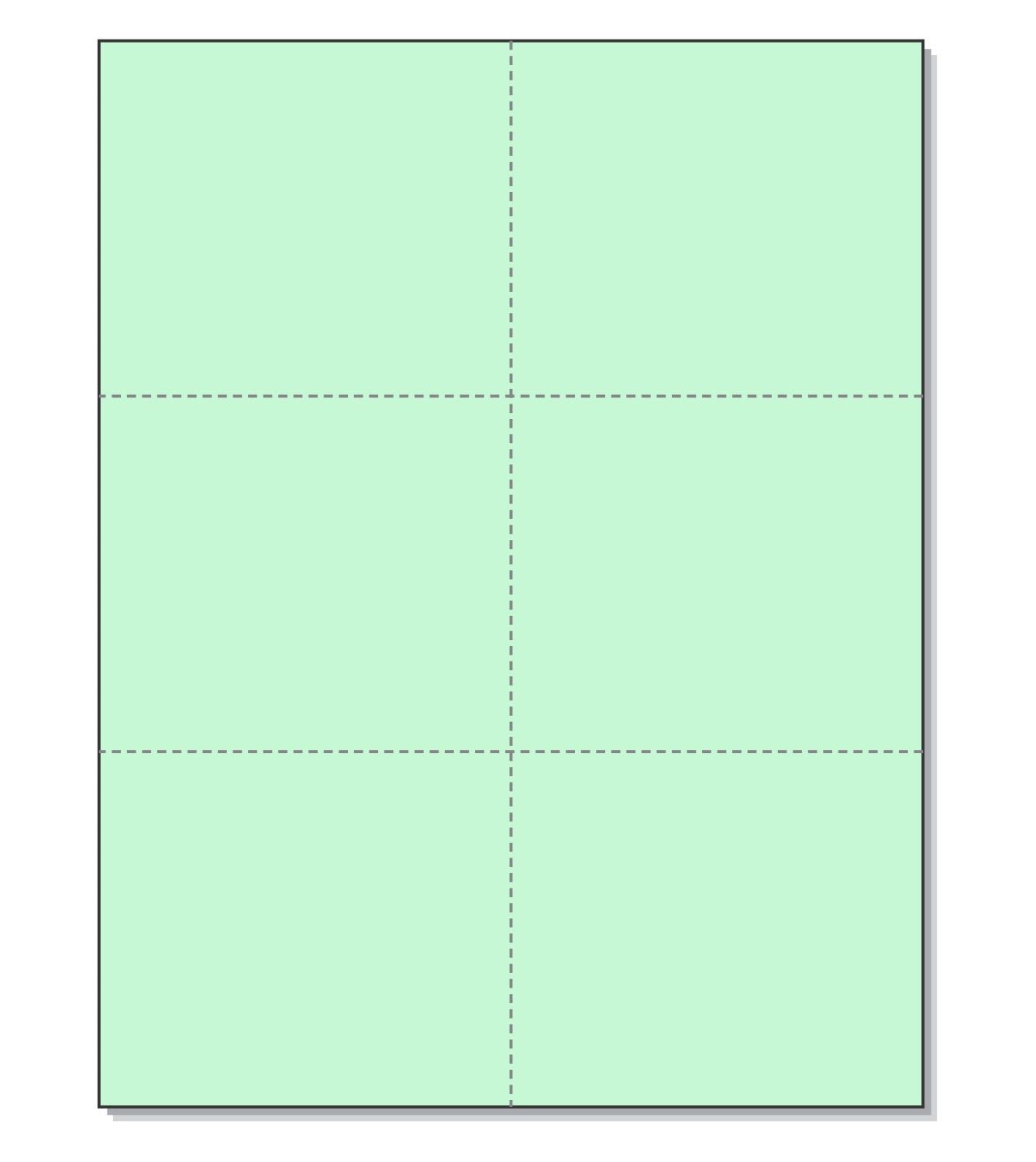 8-1/2 x 11" 100# Tag Laser Cards, 6 Up, 1 Horizontal & 2 Vertical Perforations, Green