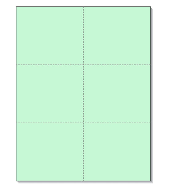8-1/2 x 11" 100# Tag Laser Cards, 6 Up, 1 Horizontal & 2 Vertical Perforations, Green