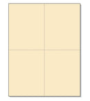 8-1/2 x 11" 100# Tag Laser Cards, 4 Up, 1 Horizontal perf & 1 Vertical Perf at the Center,Manila