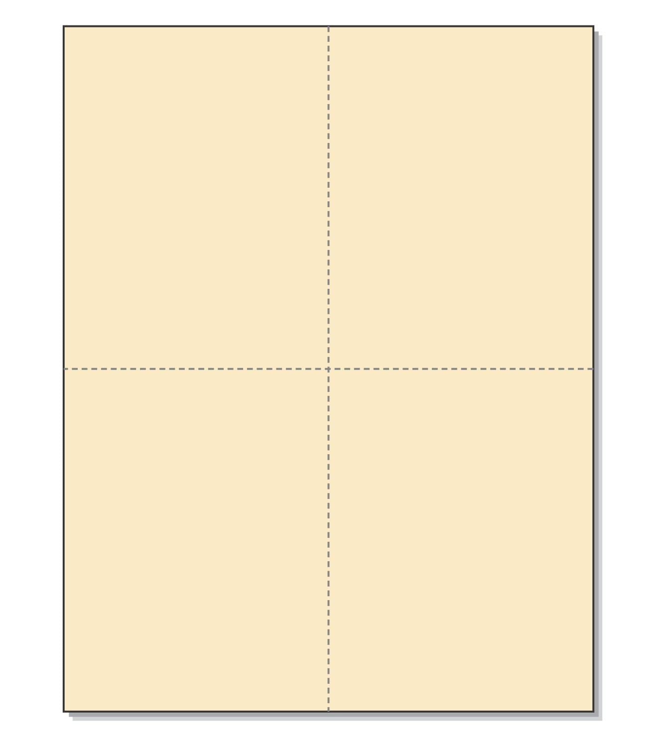8-1/2 x 11" 100# Tag Laser Cards, 4 Up, 1 Horizontal perf & 1 Vertical Perf at the Center,Manila