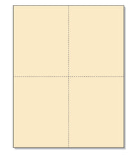 8-1/2 x 11" 100# Tag Laser Cards, 4 Up, 1 Horizontal perf & 1 Vertical Perf at the Center,Manila